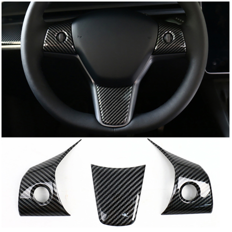Car Carbon Fiber Steering Wheel Panel Cover Trim Frame Sticker for